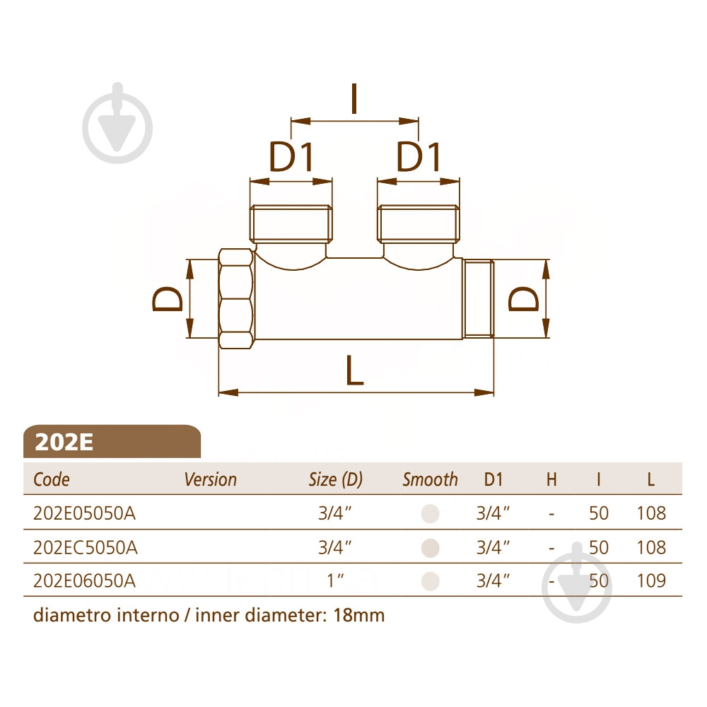 Колектор Bianchi Ø3/4 х 2 х 3/4 ЗР латунь ADZ brass I=50 мм - фото 2 Колектор Bianchi Ø3/4 х 2 х 3/4 ЗР латунь ADZ brass I=50 мм - фото 2
