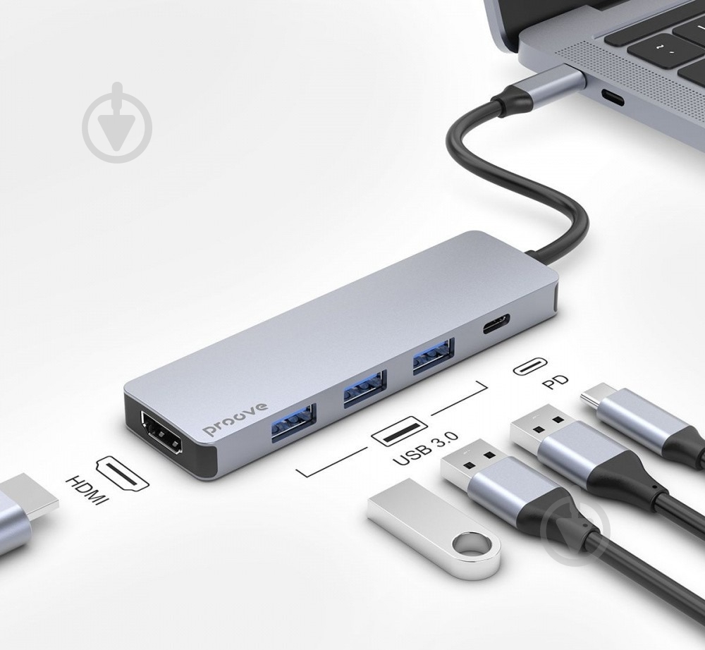 USB-хаб Proove Iron Link 5 in 1 3 х USB3.0 + Type C + HDMI silver - фото 2 USB-хаб Proove Iron Link 5 in 1 3 х USB3.0 + Type C + HDMI silver - фото 2