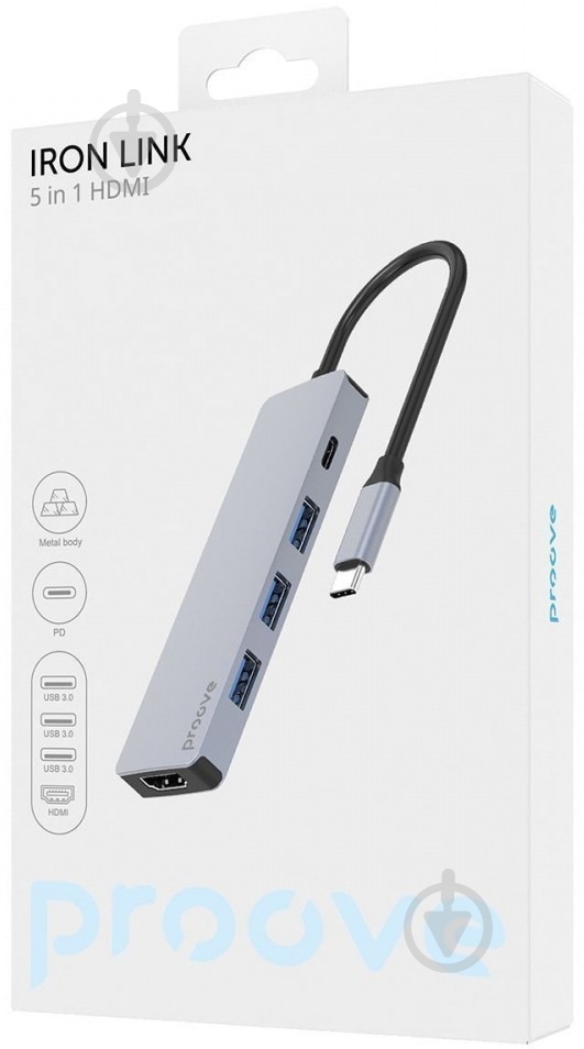 USB-хаб Proove Iron Link 5 in 1 3 х USB3.0 + Type C + HDMI silver - фото 3 USB-хаб Proove Iron Link 5 in 1 3 х USB3.0 + Type C + HDMI silver - фото 3