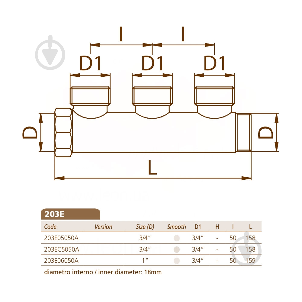 Колектор Bianchi Ø1 х 3 х 3/4 ЗР латунь ADZ brass I=50 мм - фото 2 Колектор Bianchi Ø1 х 3 х 3/4 ЗР латунь ADZ brass I=50 мм - фото 2