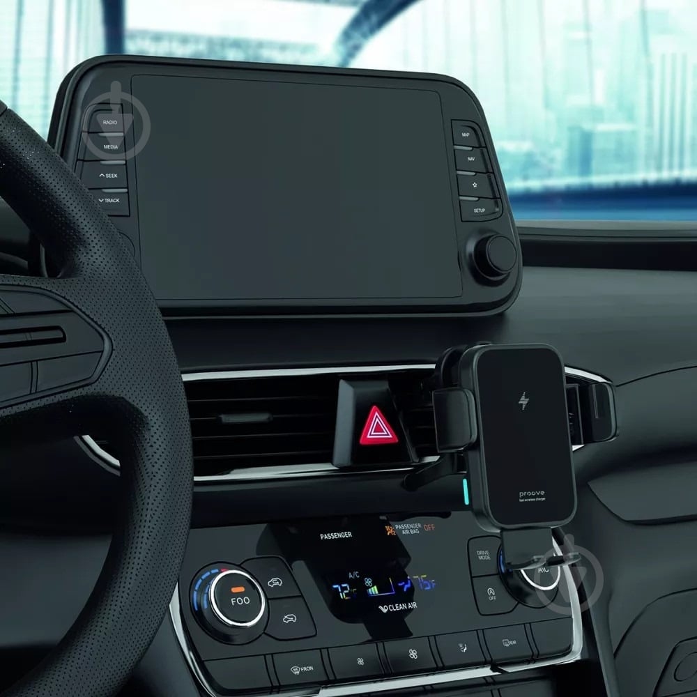 Держатель для мобильного телефона с беспроводным ЗП Triple Clamp 15W black Proove черный - фото 2