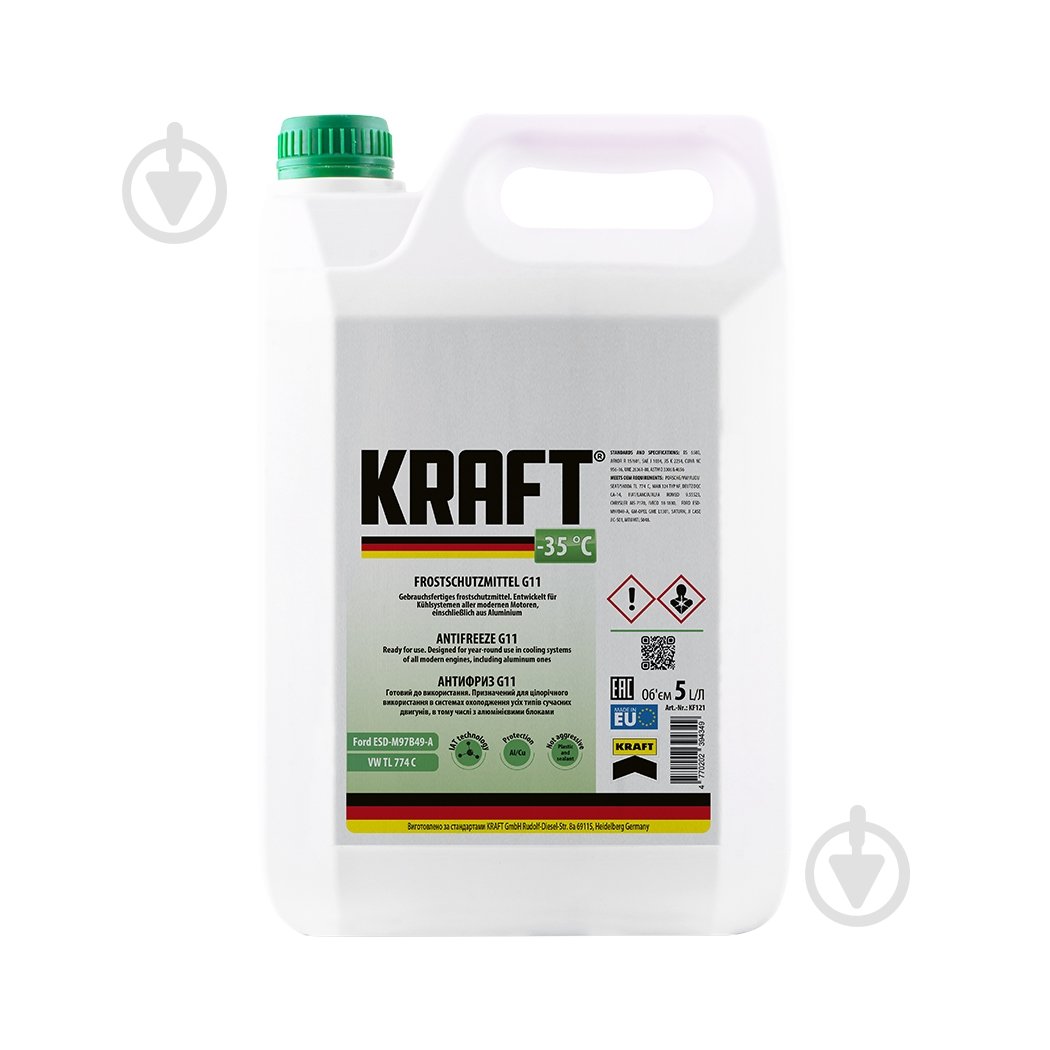 Антифриз Kraft G11 -35° G11 готовый 5 л зеленый (KF121) - фото 1 Антифриз Kraft G11 -35° G11 готовый 5 л зеленый (KF121) - фото 1