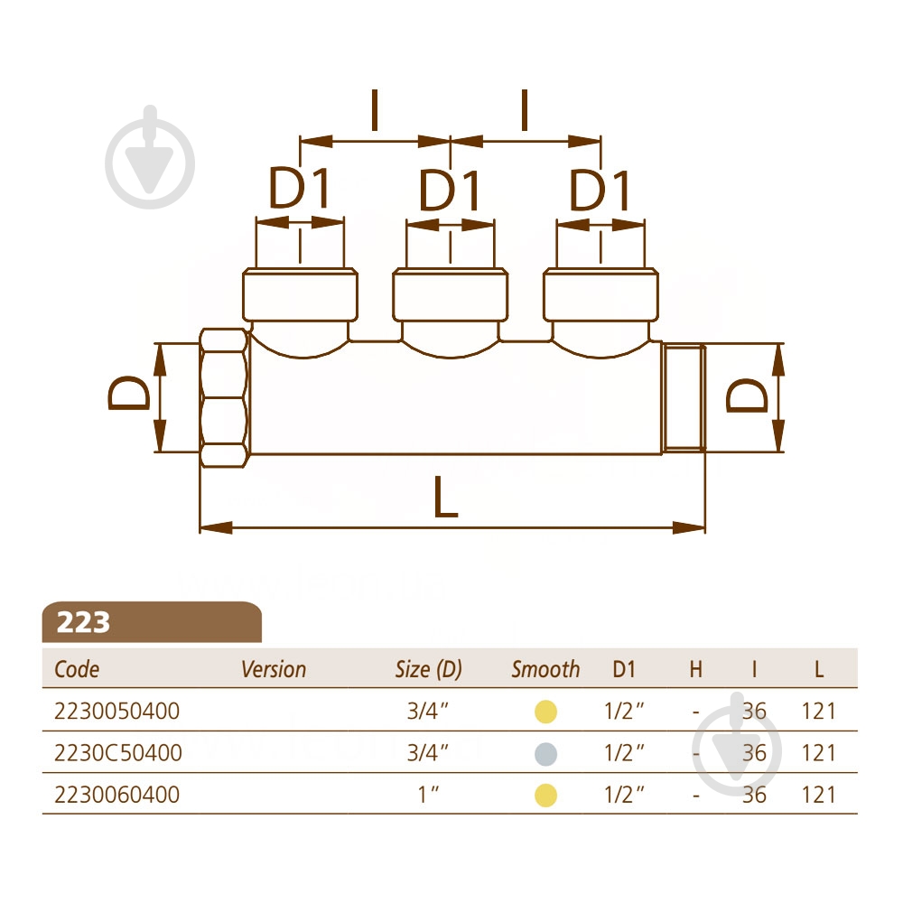 Колектор Bianchi Ø3/4 х 4 х 1/2 ВР латунь I=36 мм - фото 2 Колектор Bianchi Ø3/4 х 4 х 1/2 ВР латунь I=36 мм - фото 2