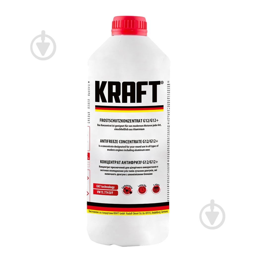 Антифриз Kraft G12/G12+ G12/12+ концентрат 1,5 л красный (KF103) - фото 1