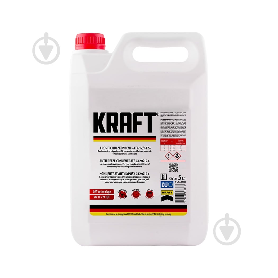 Антифриз Kraft G12/G12+ -80° G12/12+ концентрат 5 л красный (KF104) - фото 1