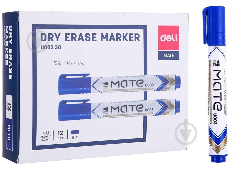 Маркер для білої дошки Deli 2 мм з можливiстю дозаправки синій EU00330 - фото 1 Маркер для білої дошки Deli 2 мм з можливiстю дозаправки синій EU00330 - фото 1