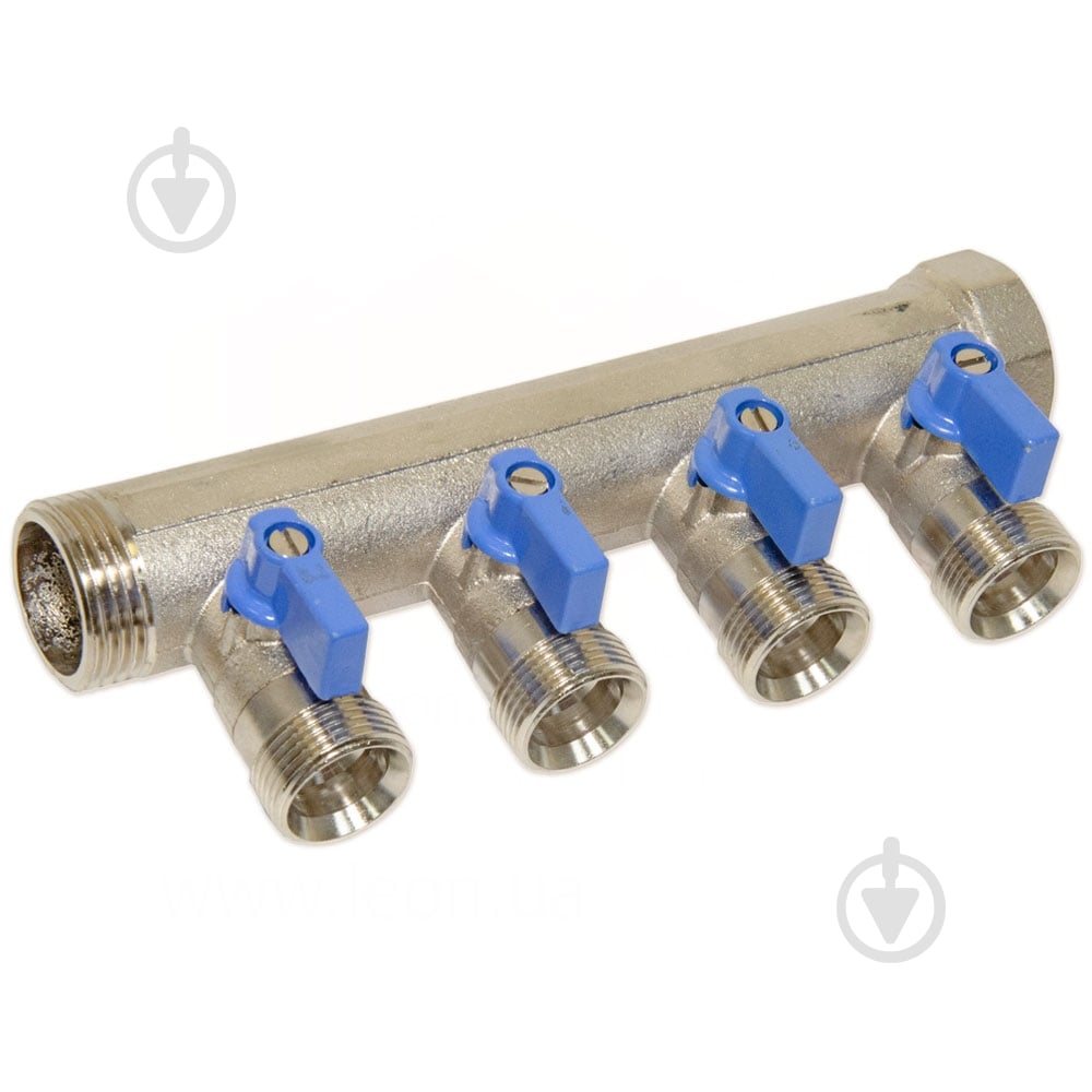 Колектор Bianchi з кульовими кранами Ø1 х 4 х 3/4ЗР (blue/синій) I=45 мм - фото 1 Колектор Bianchi з кульовими кранами Ø1 х 4 х 3/4ЗР (blue/синій) I=45 мм - фото 1