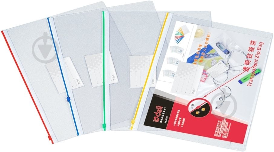 Папка на блискавці прозора А4 з вiзиткою PVC 0,18 мм Deli E5526 - фото 1