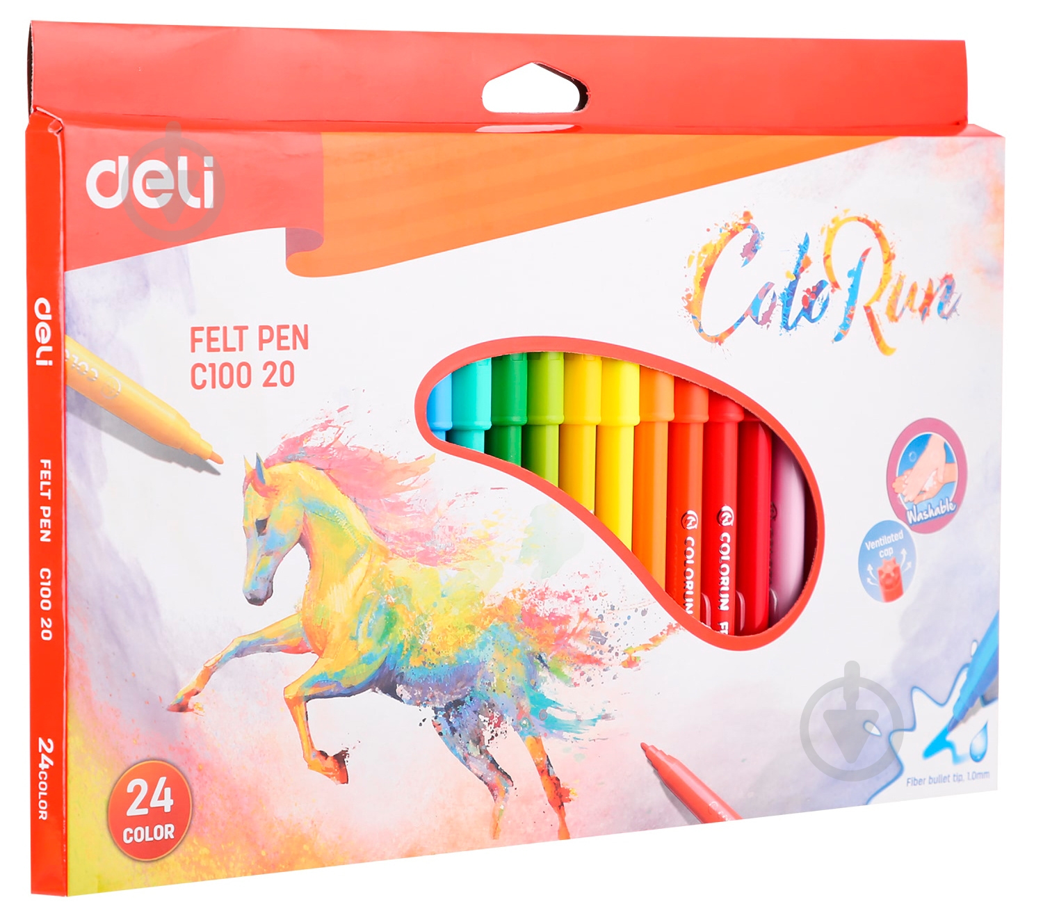 Фломастеры Color Run 24 цвета 2 мм круглые EC10020 Deli - фото 1