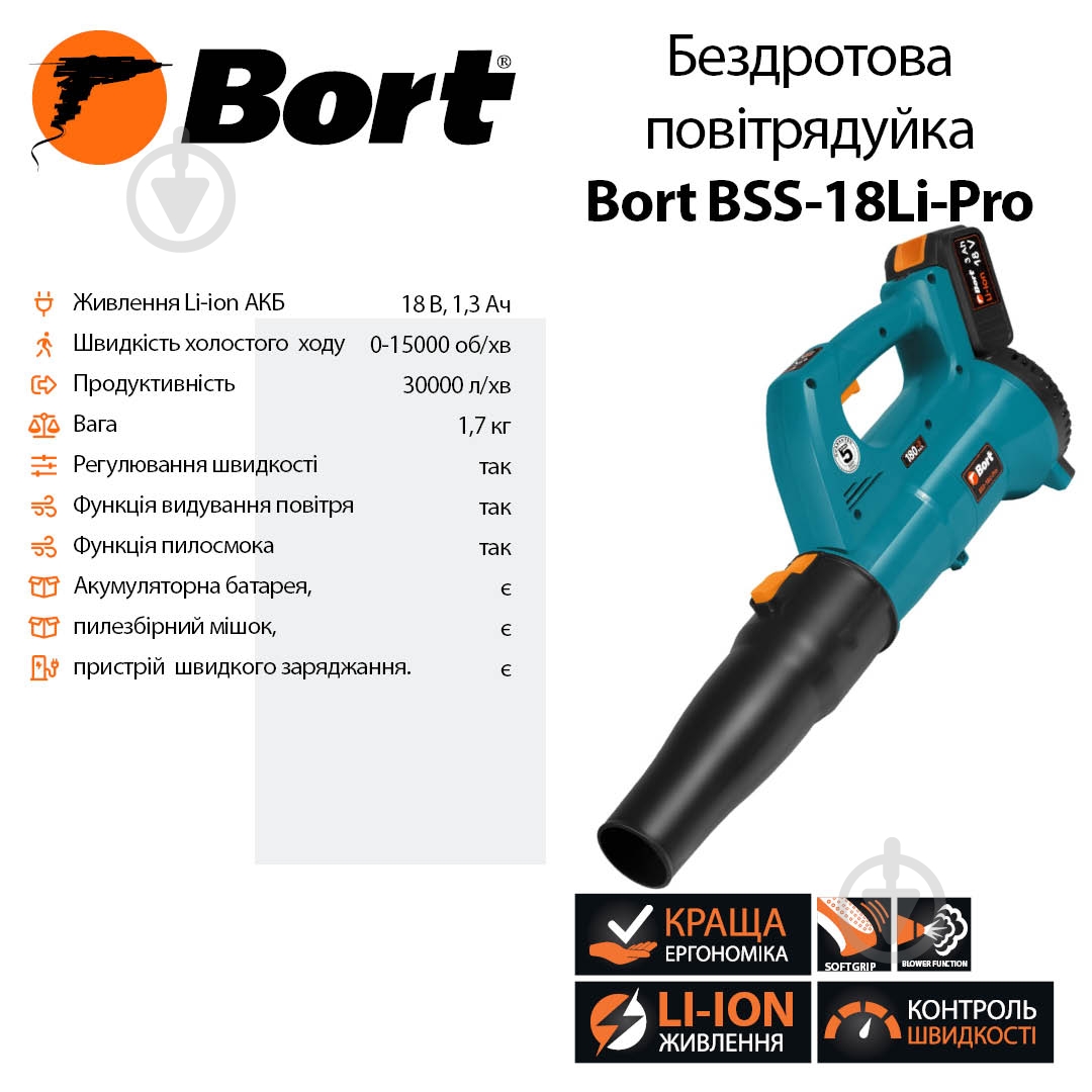 Воздуходув Bort BSS-18-Li-Pro - фото 5