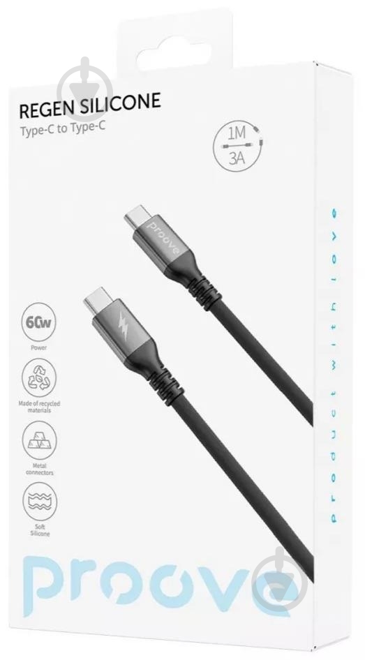 Кабель Proove ReGen Silicone Type-C - Type-C 60W 1 м черный (CCRS60002201) - фото 2 Кабель Proove ReGen Silicone Type-C - Type-C 60W 1 м черный (CCRS60002201) - фото 2