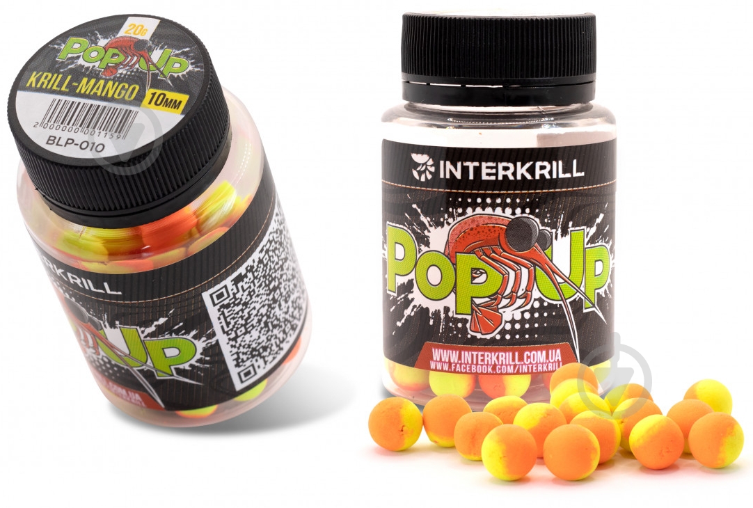 Плаваючі бойли Pop-Up INTERKRILL 20 г кріль/ манго "KRILL MANGO" 10mm 20g - фото 1