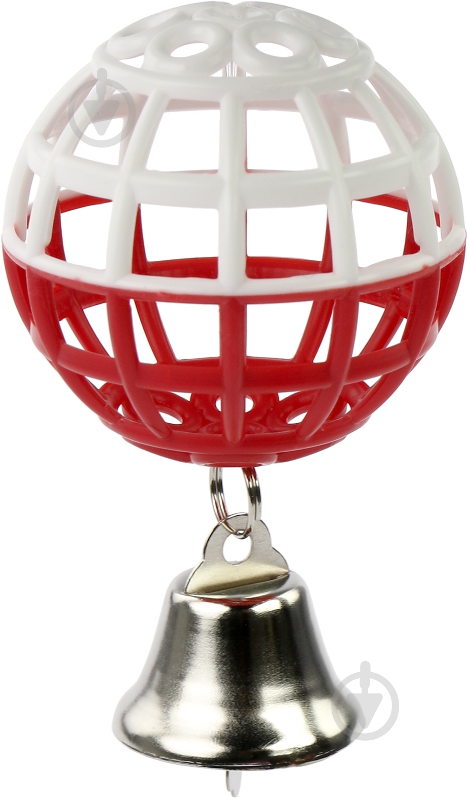Игрушка для птиц Природа Шар с колокольчиком белый с красным - фото 1