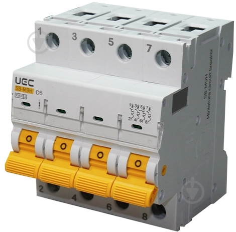 Автоматический выключатель UEC SB-M9H 4P 6A C 10кA MCB100-4-006-C - фото 1