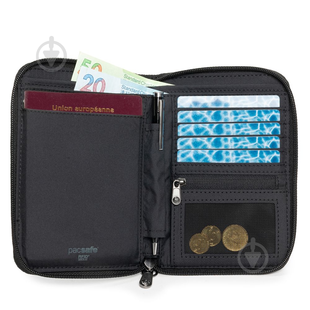 Бумажник-органайзер Pacsafe RFIDsafe compact travel organizer черный - фото 3