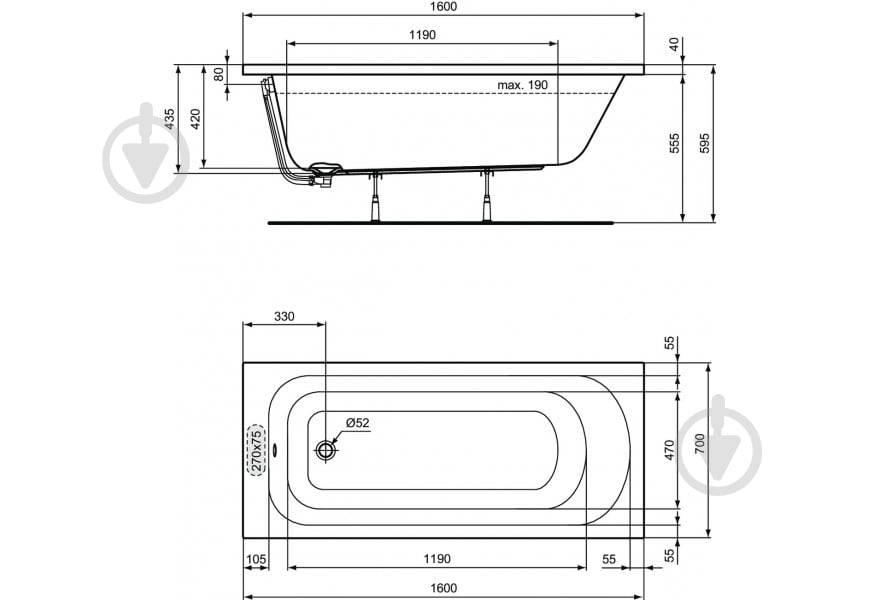 Ванна акриловая Ideal Standard Simplicity 160х70 см - фото 3