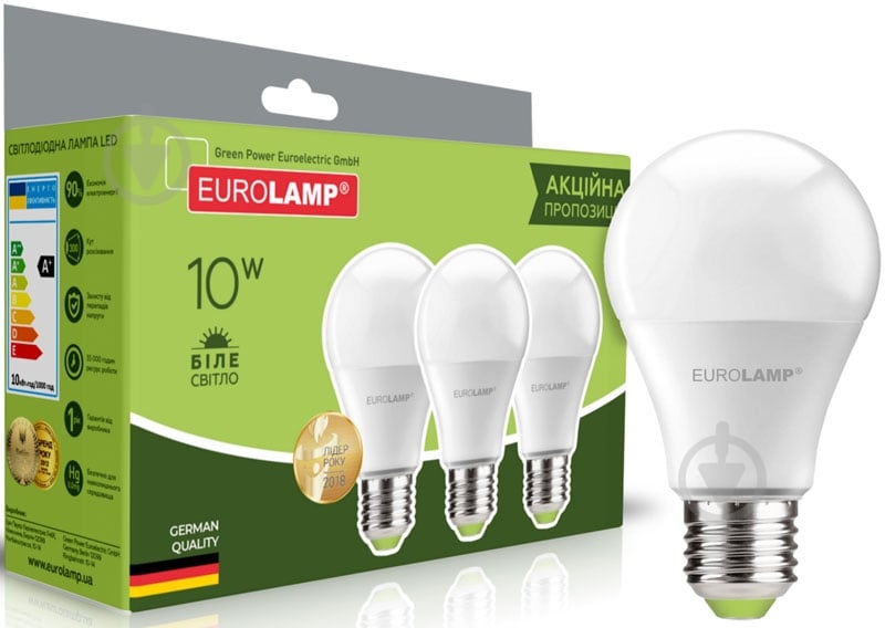 Лампа світлодіодна Eurolamp 3 шт./уп. 10 Вт A60 E27 220 В 4000 К MLP-LED-10274 - фото 1