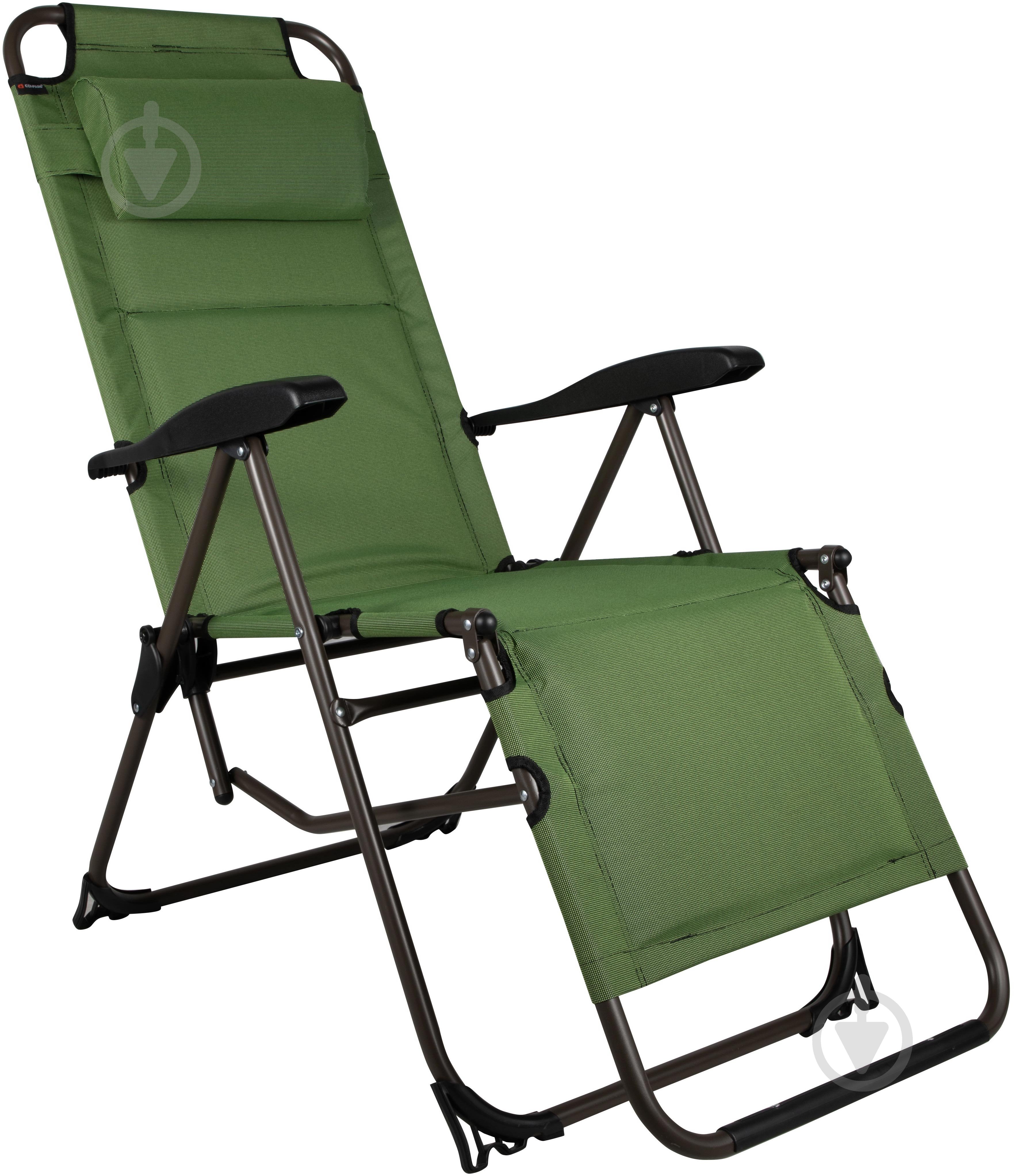 Шезлонг розкладний Compass SX-3219-1 зелений для домудля відпочинкудля вулицідля рибалкидля дачі 64x93 см - фото 1