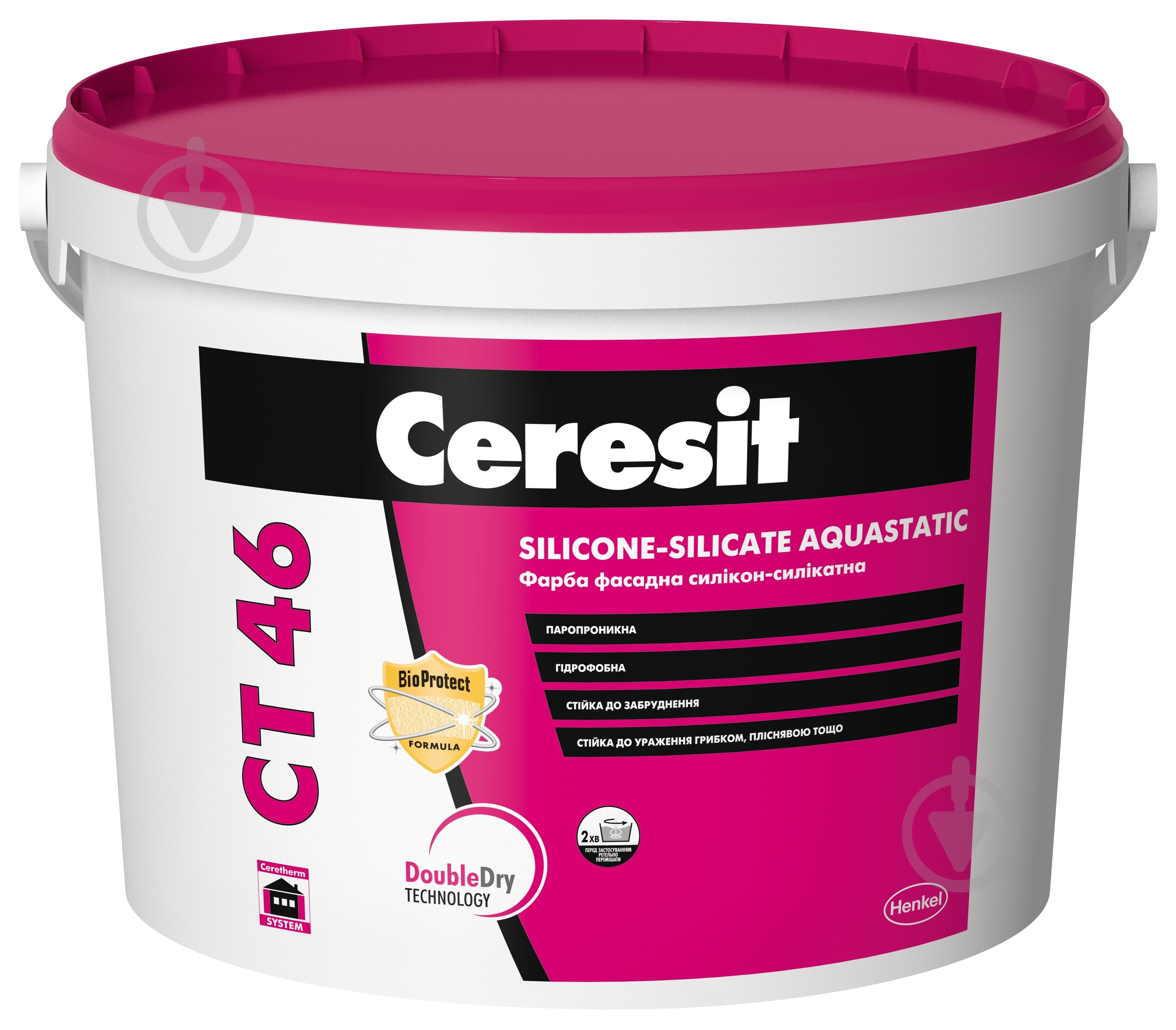 Фарба фасадна силікон-силікатна Ceresit CT 46 Sil-Sil Aquastatic база під тонування С 10 л - фото 1 Фарба фасадна силікон-силікатна Ceresit CT 46 Sil-Sil Aquastatic база під тонування С 10 л - фото 1