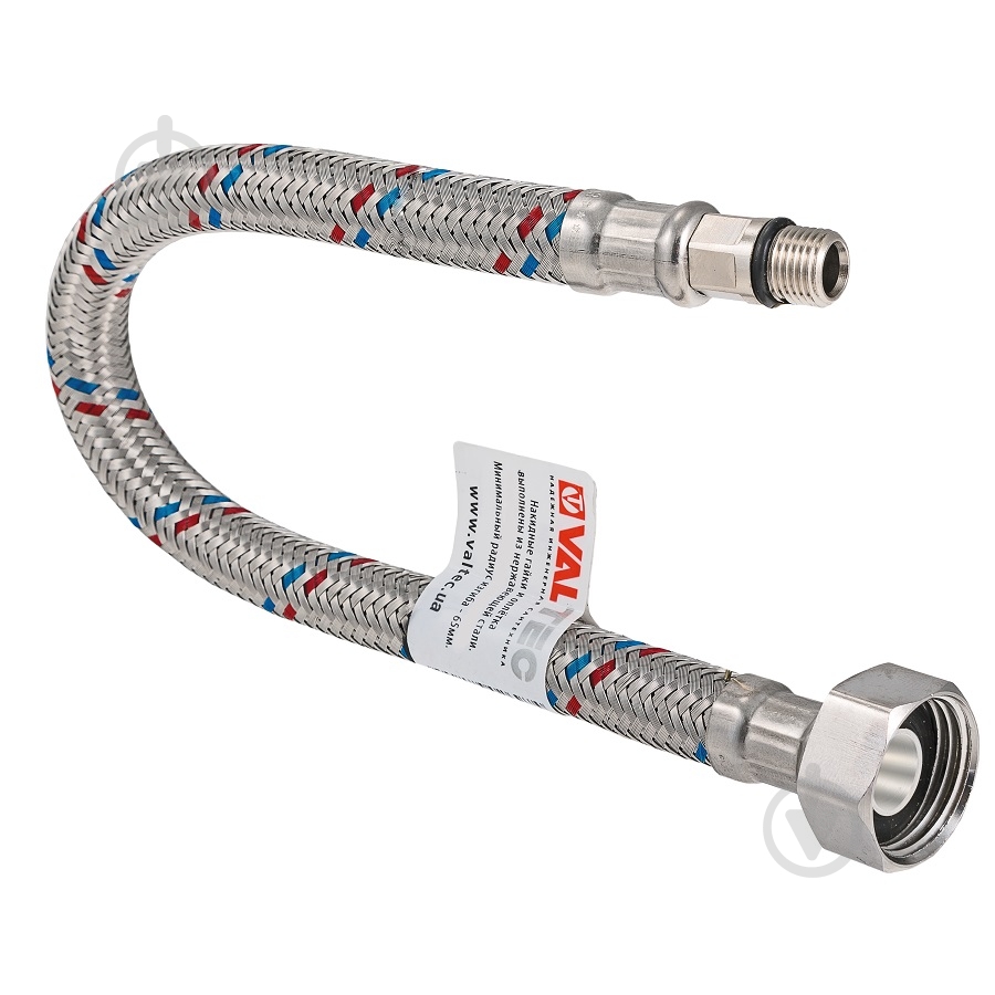 Шланг Valtec для воды М10х18 - Г1/2 "40 см VALTEC Сталь, стальной точеный ниппель, 12.5мм - фото 1