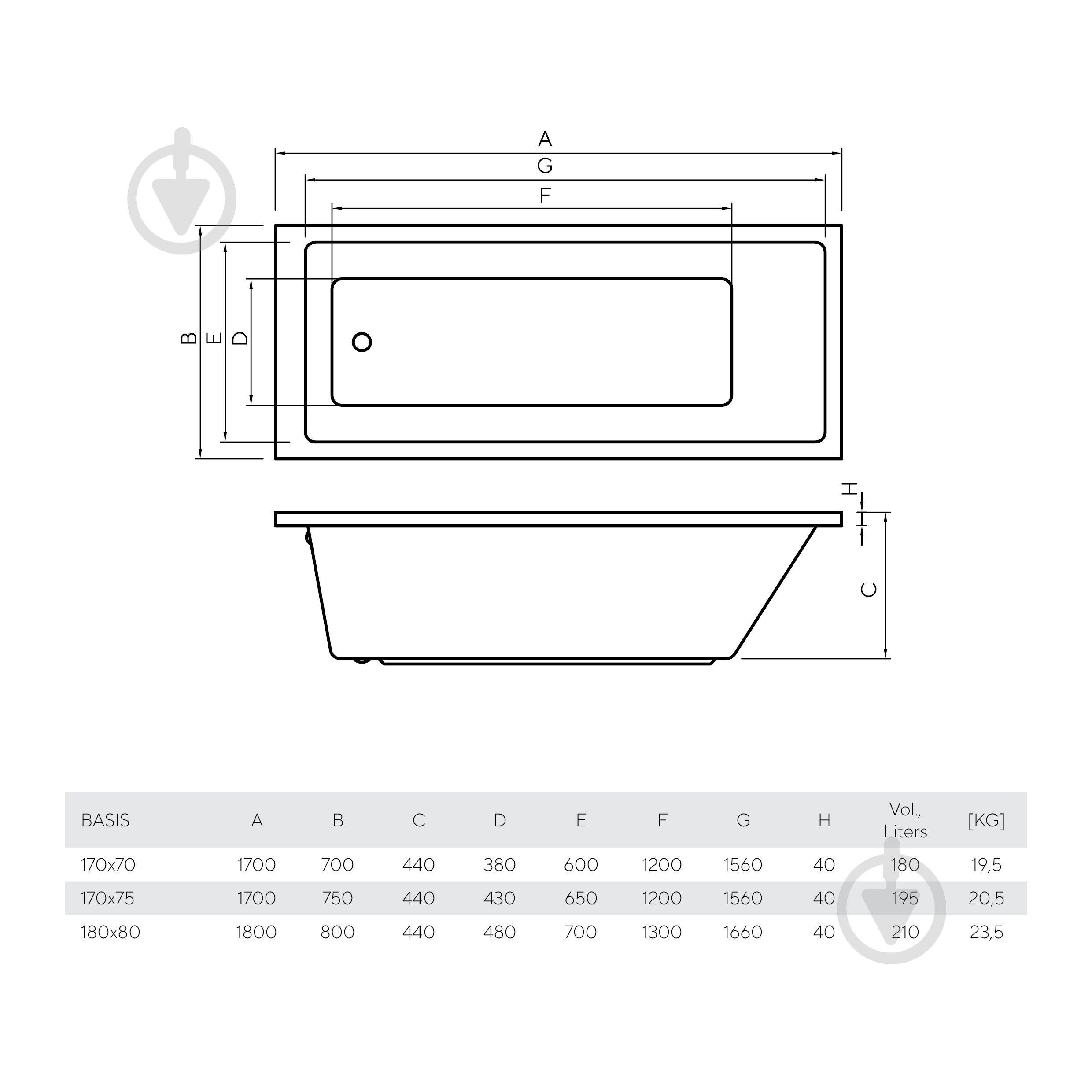 Ванна акрилова Koller Pool Basis 170х70 см - фото 4 Ванна акрилова Koller Pool Basis 170х70 см - фото 4