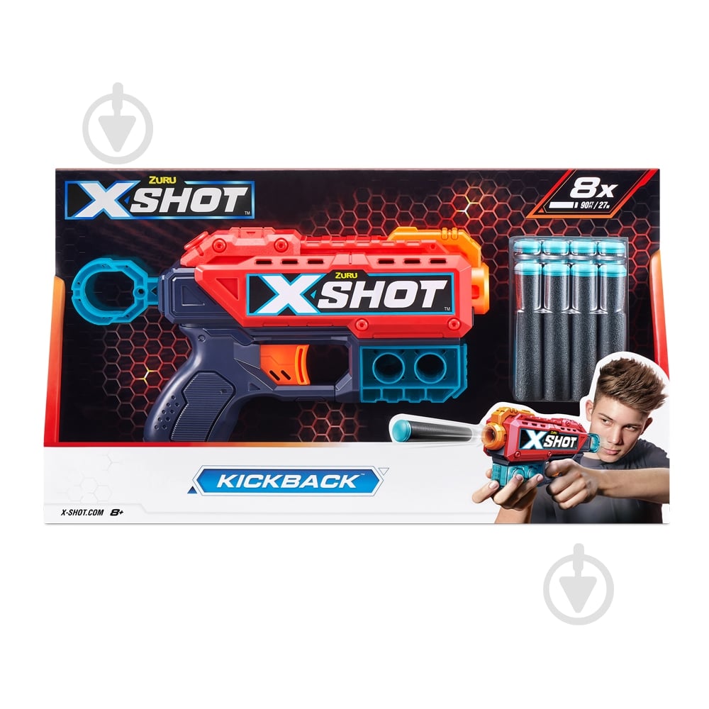 Бластер Zuru X-SHOT RED EXCEL KICKBACK 8 патронів 36184R - фото 1