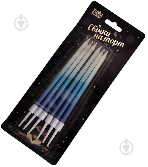 Набір свічок для торту Омбре 6 шт.(парафін, білий/блакитний, ДН, 12 см, CN) 6 шт. - фото 1 Набір свічок для торту Омбре 6 шт.(парафін, білий/блакитний, ДН, 12 см, CN) 6 шт. - фото 1