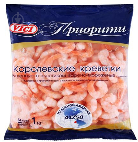 Креветки VICI Королівські очищені з хвостиком 41/50 1 кг 4770190050333 - фото 1 Креветки VICI Королівські очищені з хвостиком 41/50 1 кг 4770190050333 - фото 1
