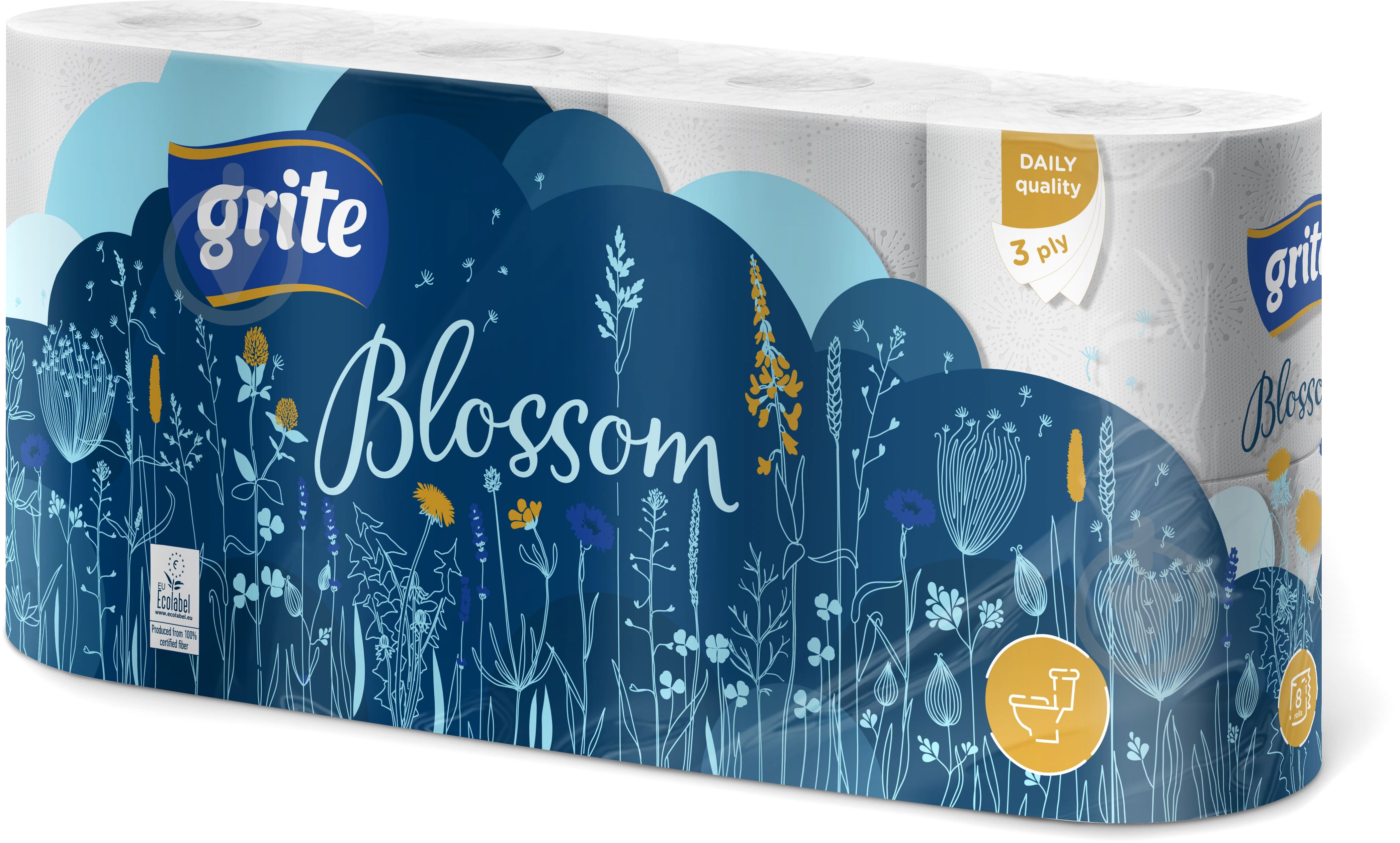 Туалетний папір GRITE Blossom тришаровий 8 шт. - фото 1