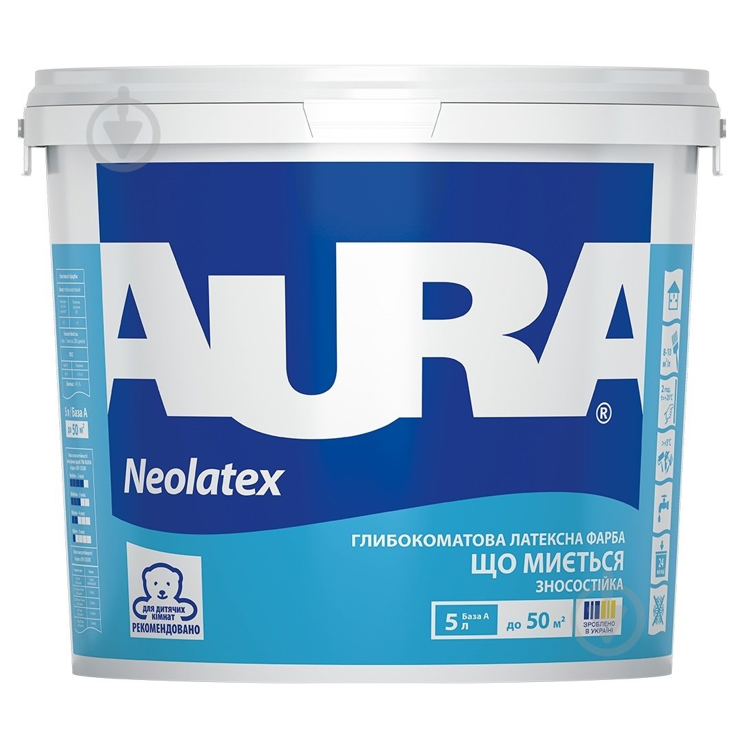 Краска акриловая водоэмульсионная Aura® Neolatex глубокий мат белый 5 л - фото 1
