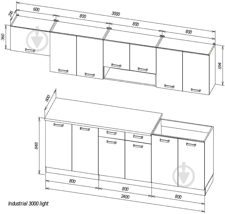 Кухня ViANT Industrial light дуб крафт білий ДСП 3×0,6м дуб крафт білий/сірий - фото 2