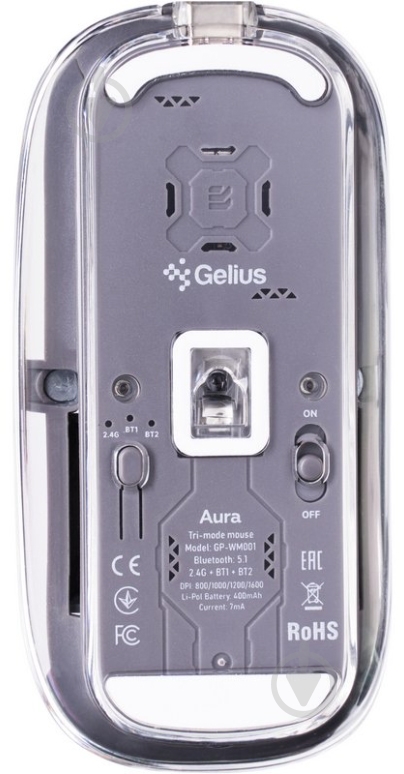 Мышка беспроводная Gelius Aura GP-WM001 transparent grey (00000099746) - фото 5