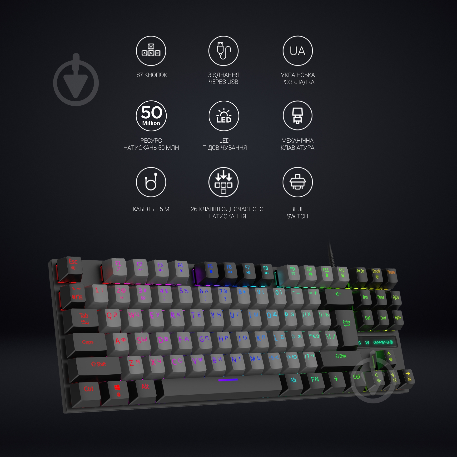 Клавиатура игровая GamePro (MK100B) black - фото 12