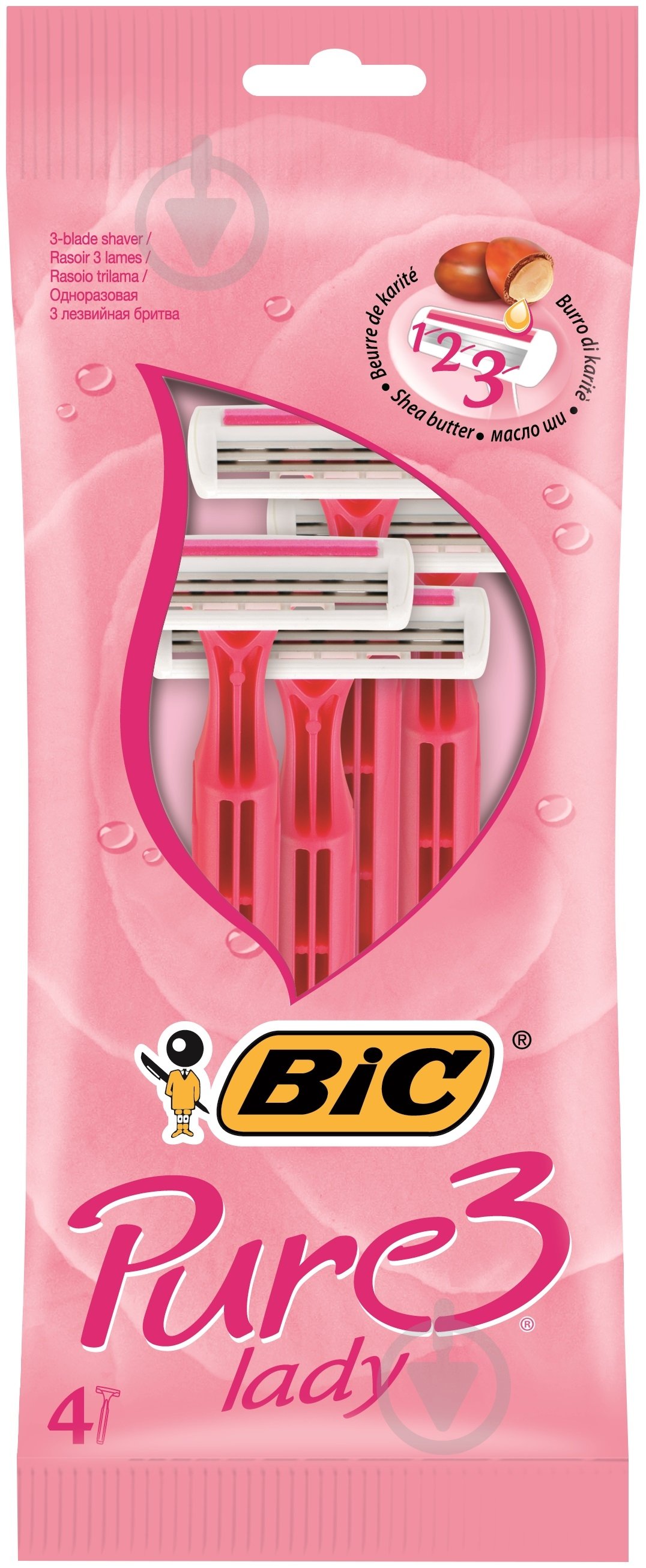 Станки одноразові BIC Pure 3 Lady Pink 4 шт. - фото 1