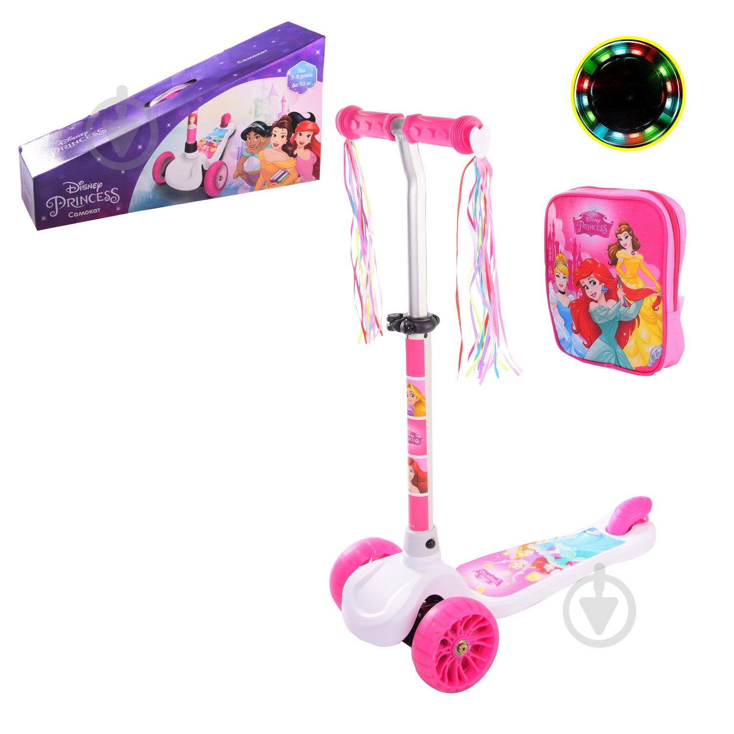 Самокат Disney Princess белый с розовым LS2120 - фото 1