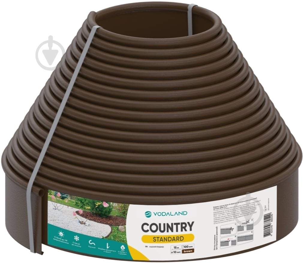 Бордюрна стрічка Vodaland Country Standard H100 коричневий 15 м (82952-15-BN) - фото 1