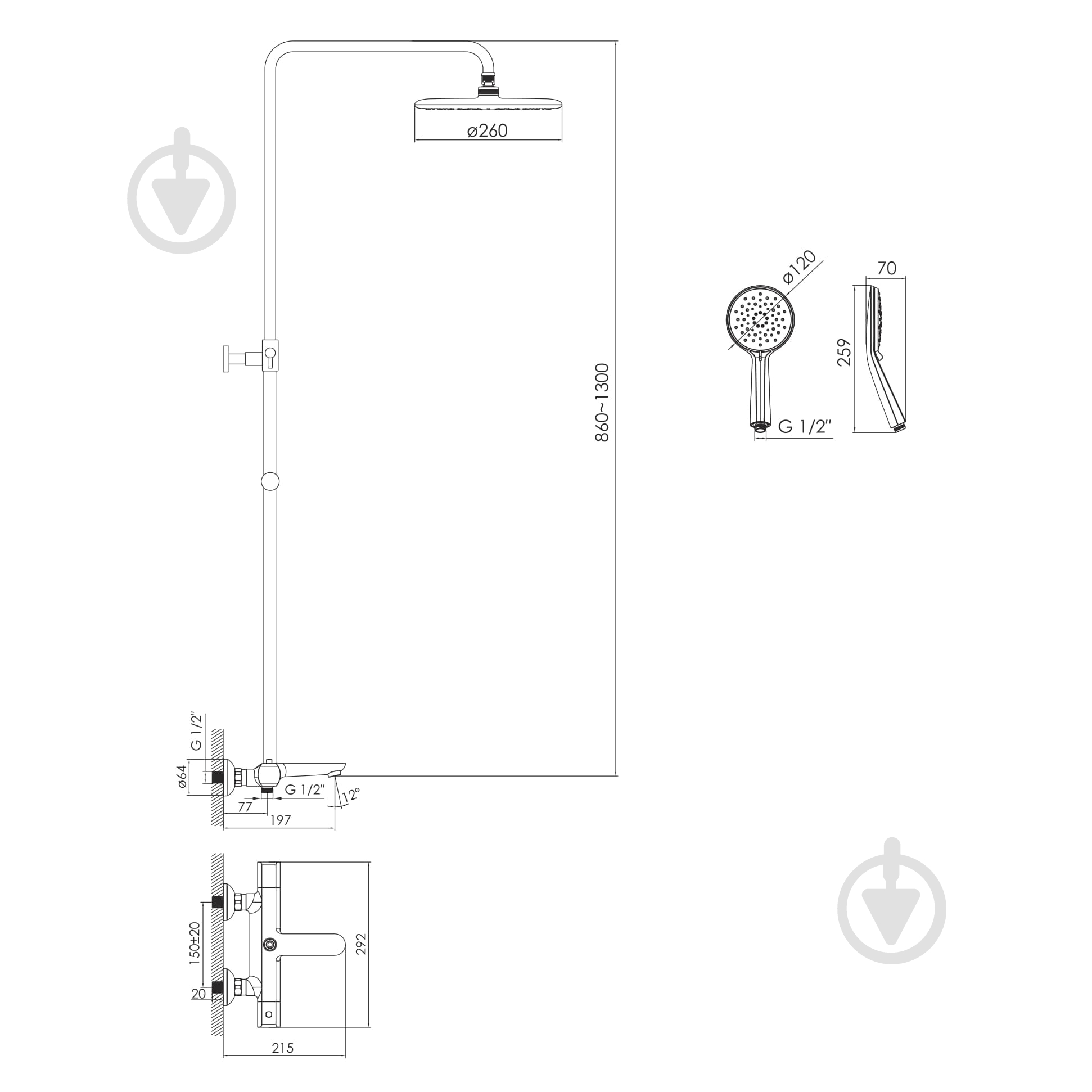 Душевая система Imprese Centrum T-15415 с термостатом - фото 2
