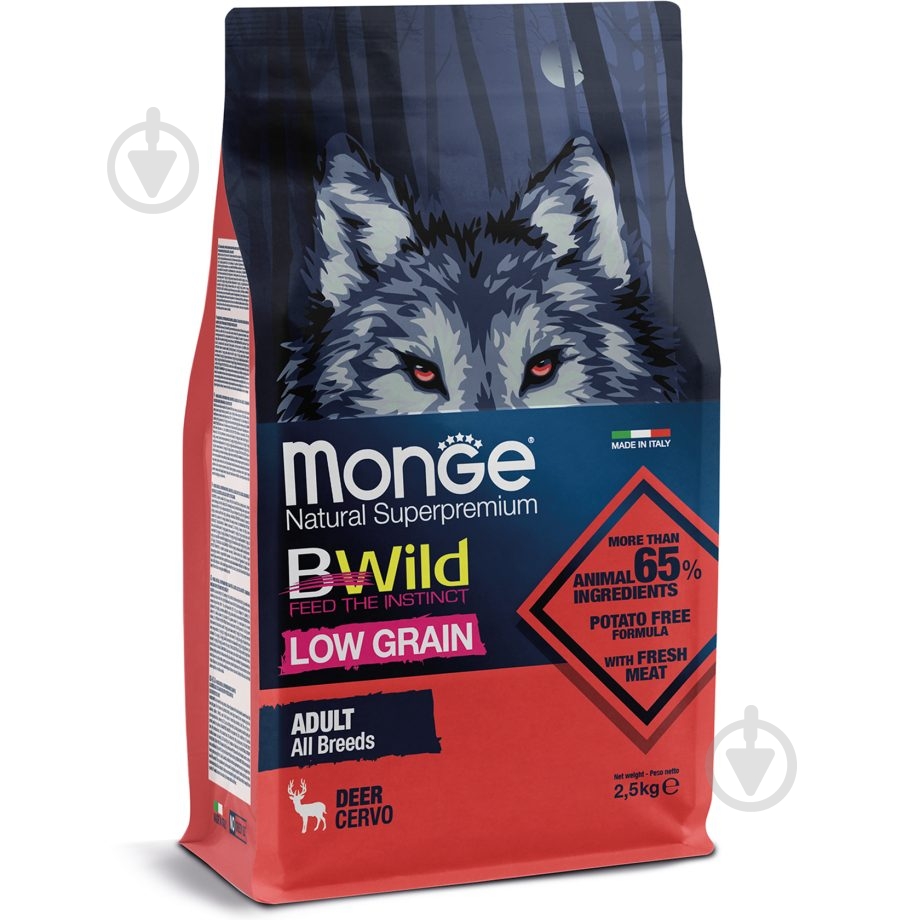 Корм сухой Monge Bwild Low Grain, оленина 2,5 кг - фото 1