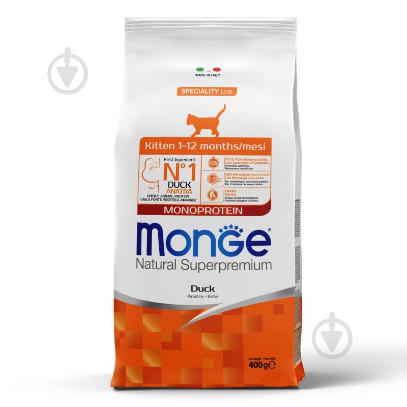 Корм сухой Monge Kitten с уткой 400 г - фото 1