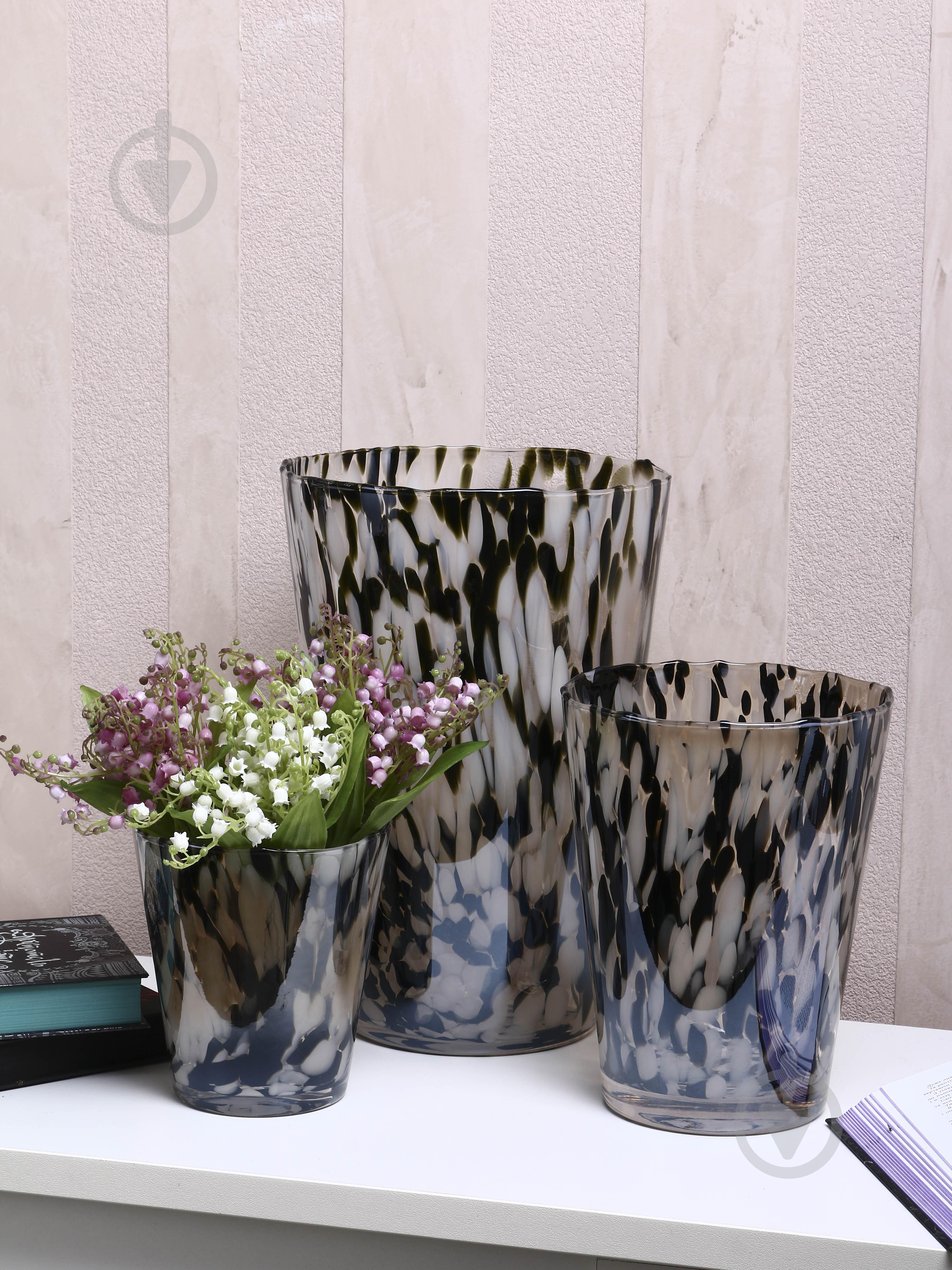 Ваза скляна Wrzesniak Glassworks Confetti 16 см чорно-біла 27-1061C - фото 6