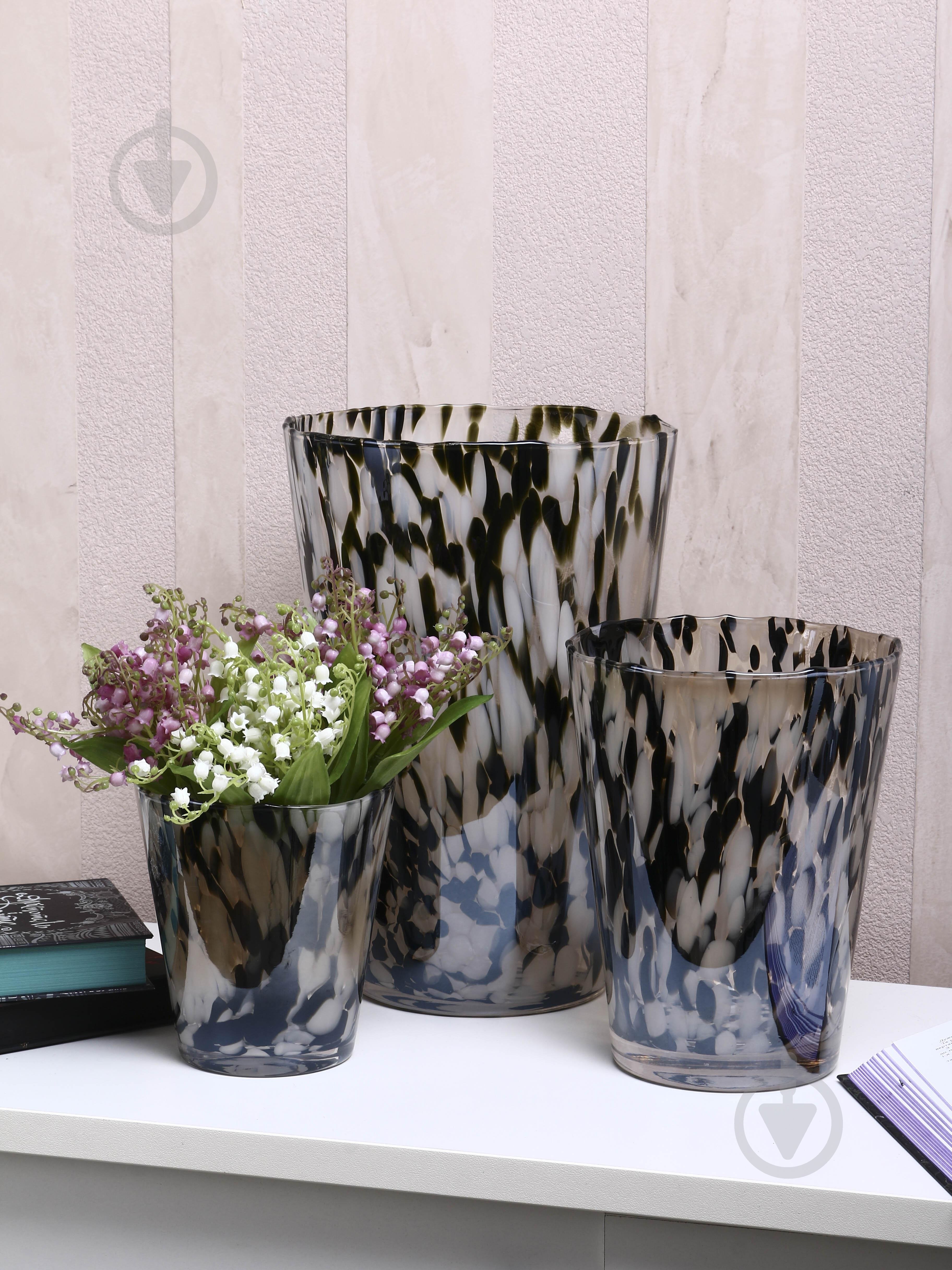Ваза скляна Wrzesniak Glassworks Confetti 24 см чорно-біла 27-1061D - фото 5