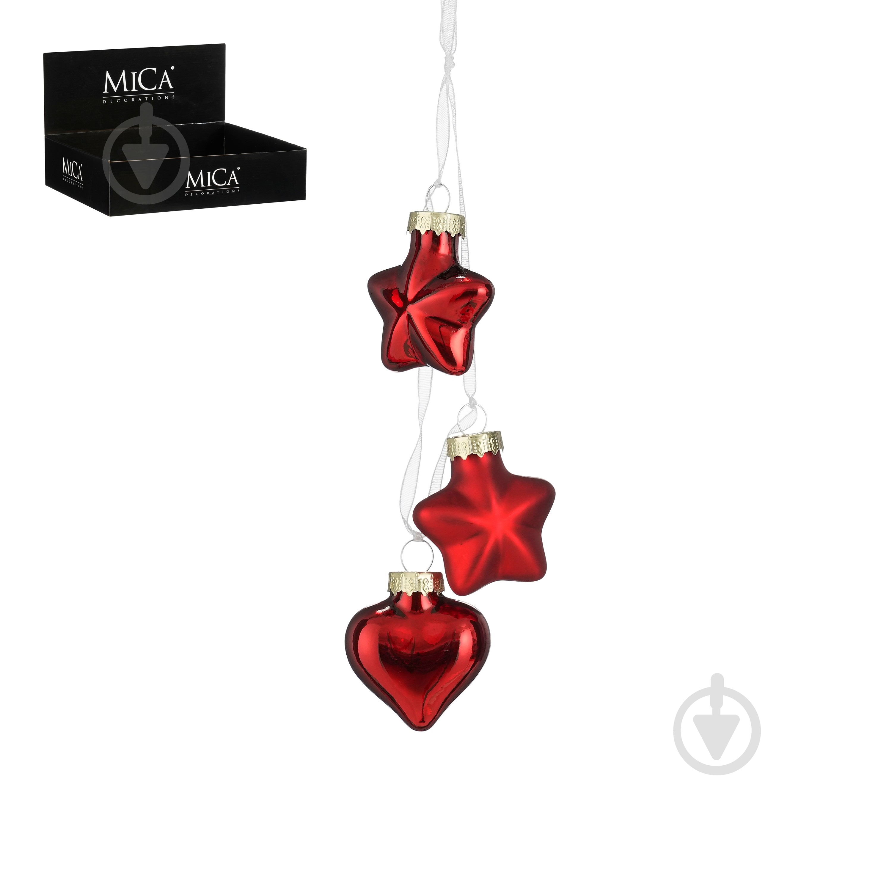 Декорация новогодняя Edelman Стеклянные украшения «Звезда, сердце», красные, 3 шт, стекло, 2×4 см - фото 2 Декорация новогодняя Edelman Стеклянные украшения «Звезда, сердце», красные, 3 шт, стекло, 2×4 см - фото 2