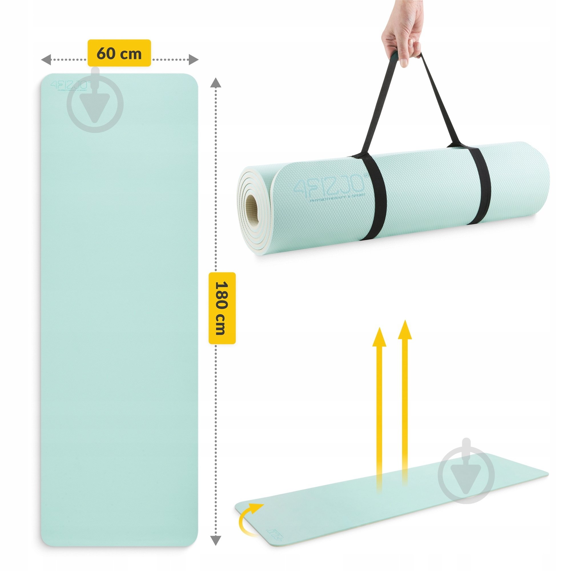Коврик для йоги и фитнеса 4fizjo 180 x 60 x 1 см TPE Mint/Grey (P-5907739311917) серо-мятный - фото 11