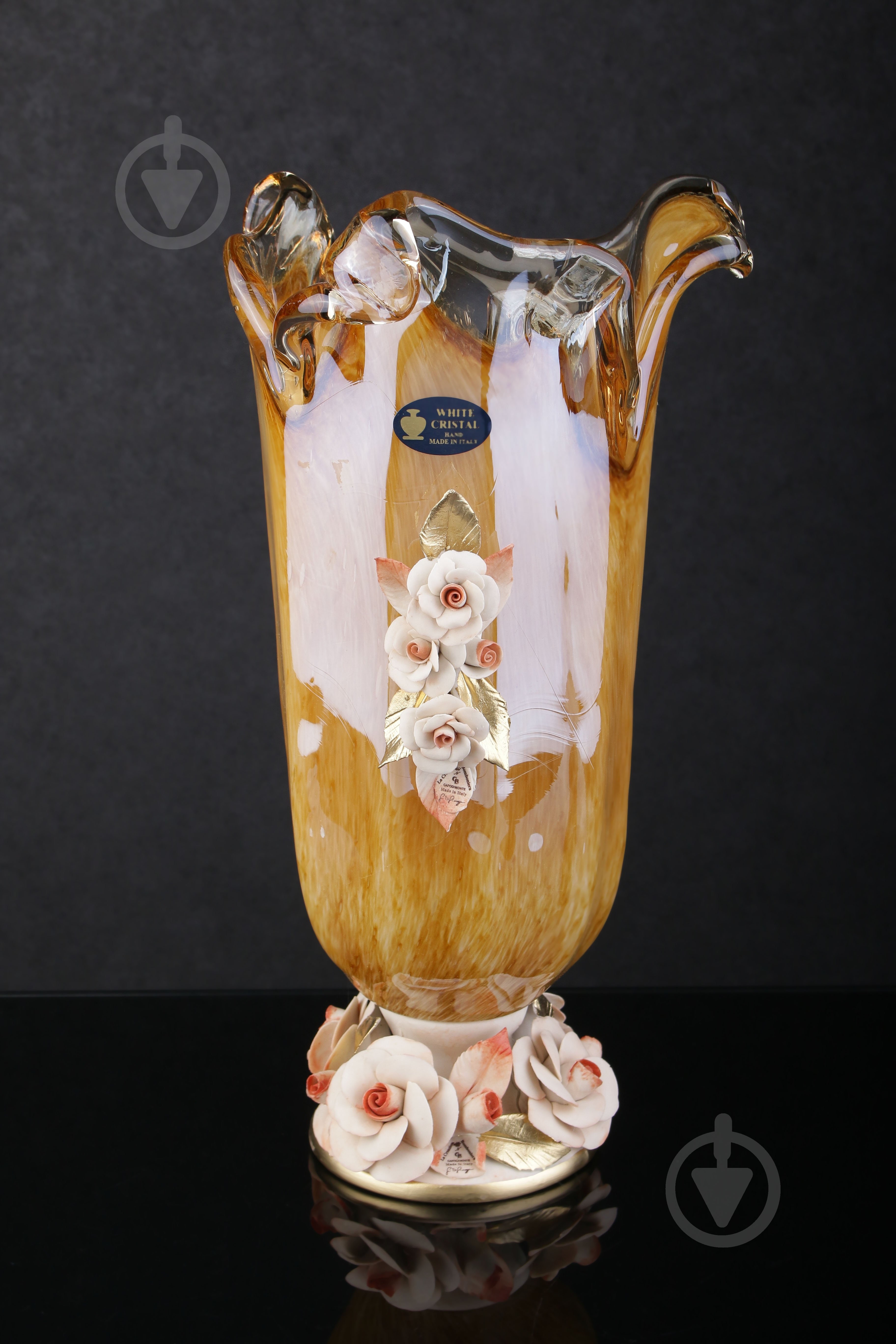 Ваза стеклянная White cristal Tulipano 23х23х40 см 40 см орех VS 2703/NC/M/C - фото 1 Ваза стеклянная White cristal Tulipano 23х23х40 см 40 см орех VS 2703/NC/M/C - фото 1