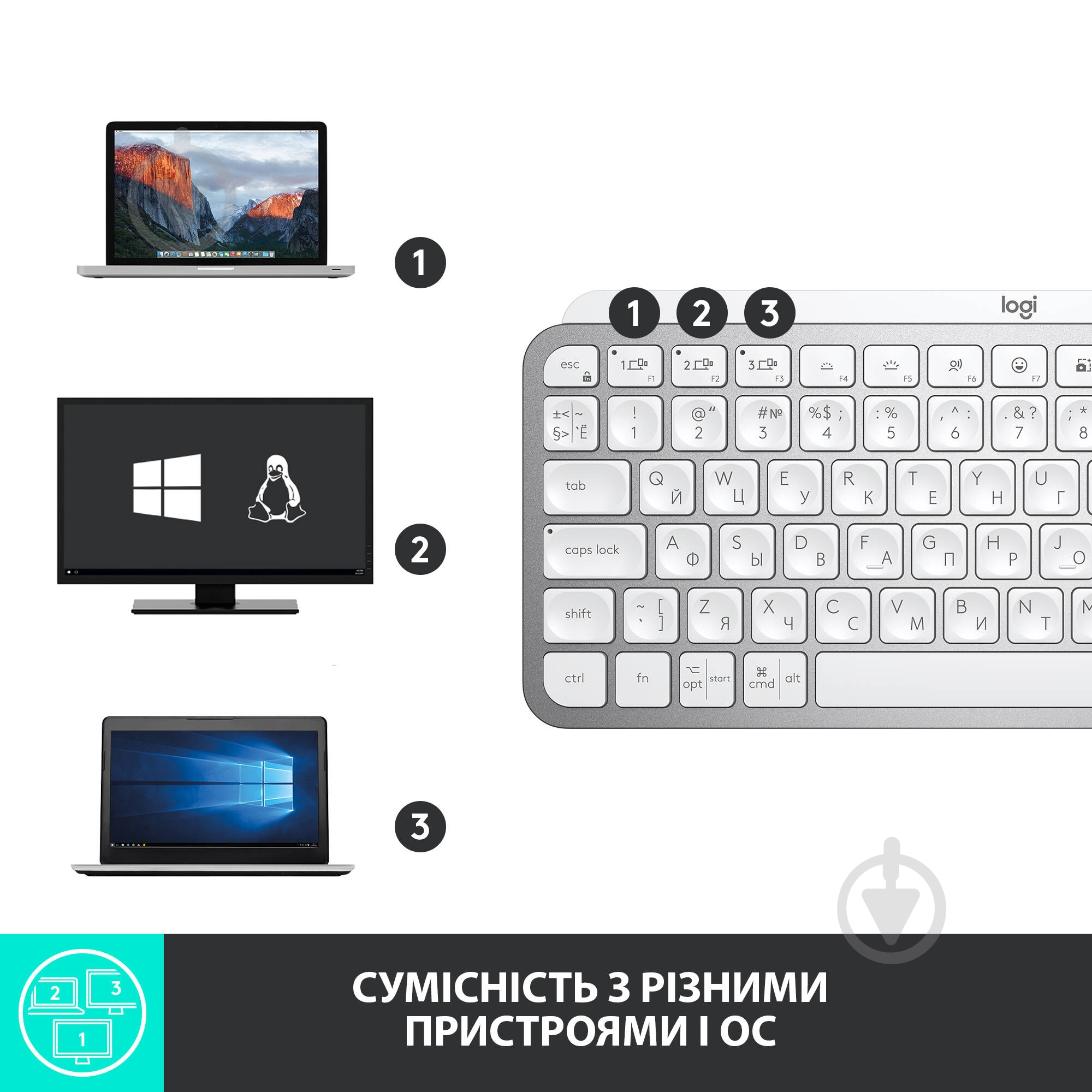 Клавиатура Logitech MX Keys Mini Wireless Illuminated (920-010502) Pale Gray - фото 7