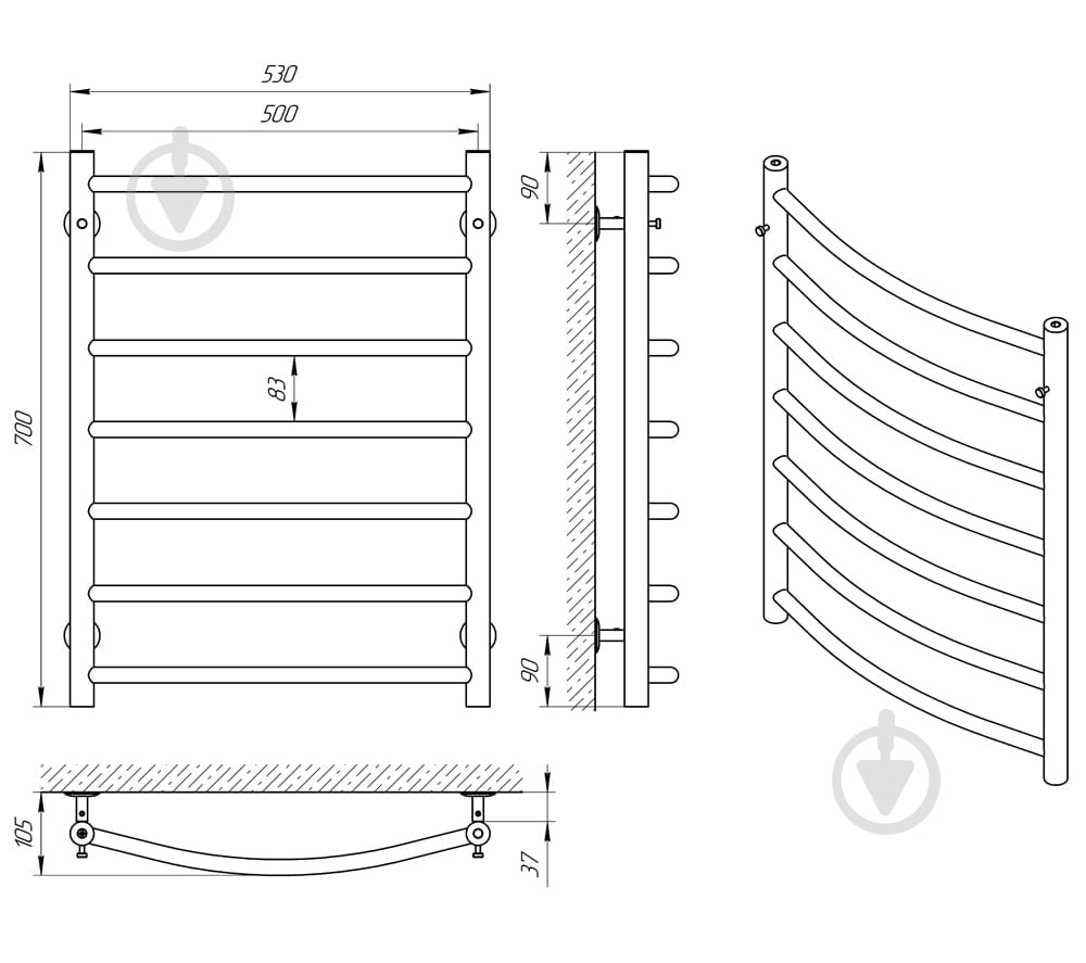 Рушникосушарка водяна Laris Класік П7 500х700 71207506 - фото 6