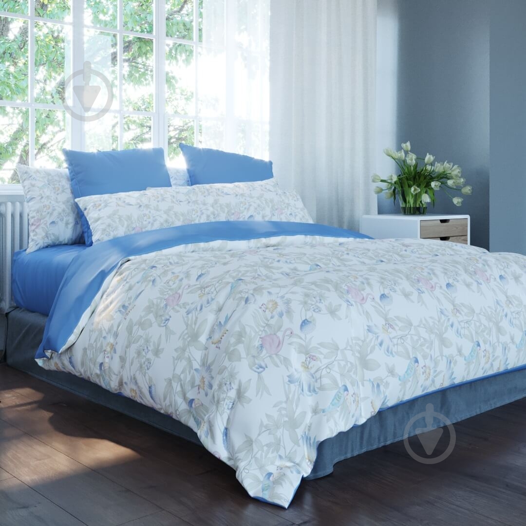 Комплект постельного белья Птица евро белый с рисунком Balak Home - фото 1