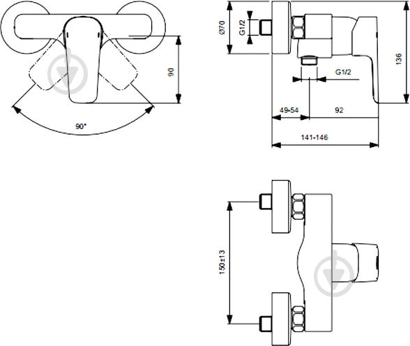 Змішувач для душу Ideal Standard Ceraplan III B0716AA - фото 5 Змішувач для душу Ideal Standard Ceraplan III B0716AA - фото 5