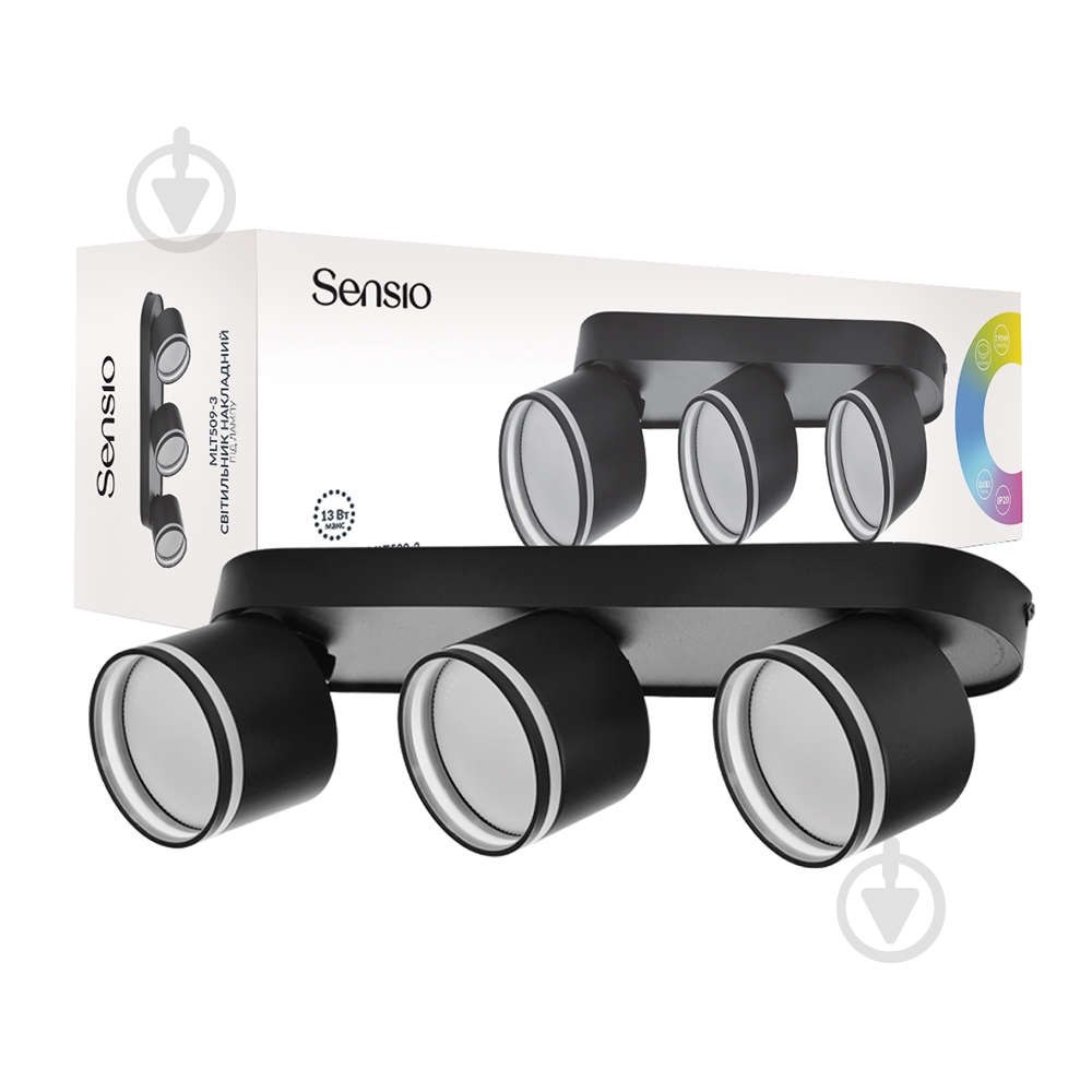 Светильник накладной поворотный Sensio под лампу 3x13 Вт GX53 черный MLT509-3 b - фото 1 Светильник накладной поворотный Sensio под лампу 3x13 Вт GX53 черный MLT509-3 b - фото 1
