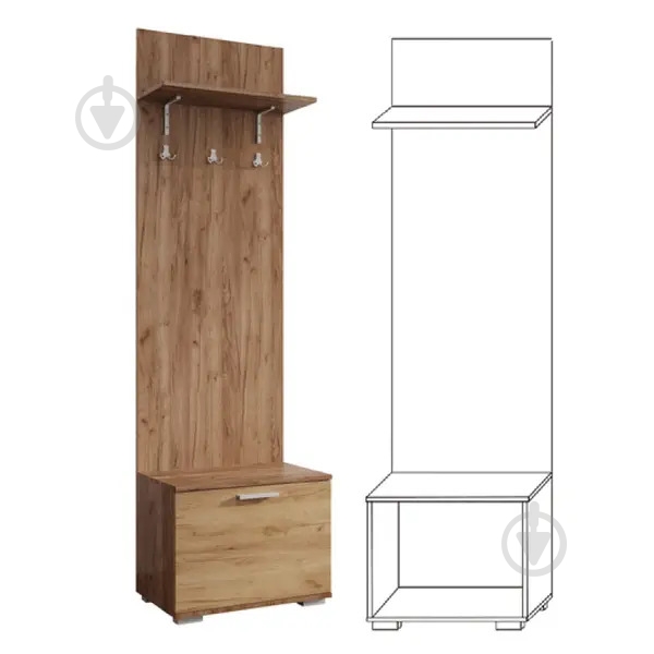Тумба напольная SOKME + вешалка Вива 600x2060x370 мм дуб крафт табако//дуб крафт золотой - фото 2